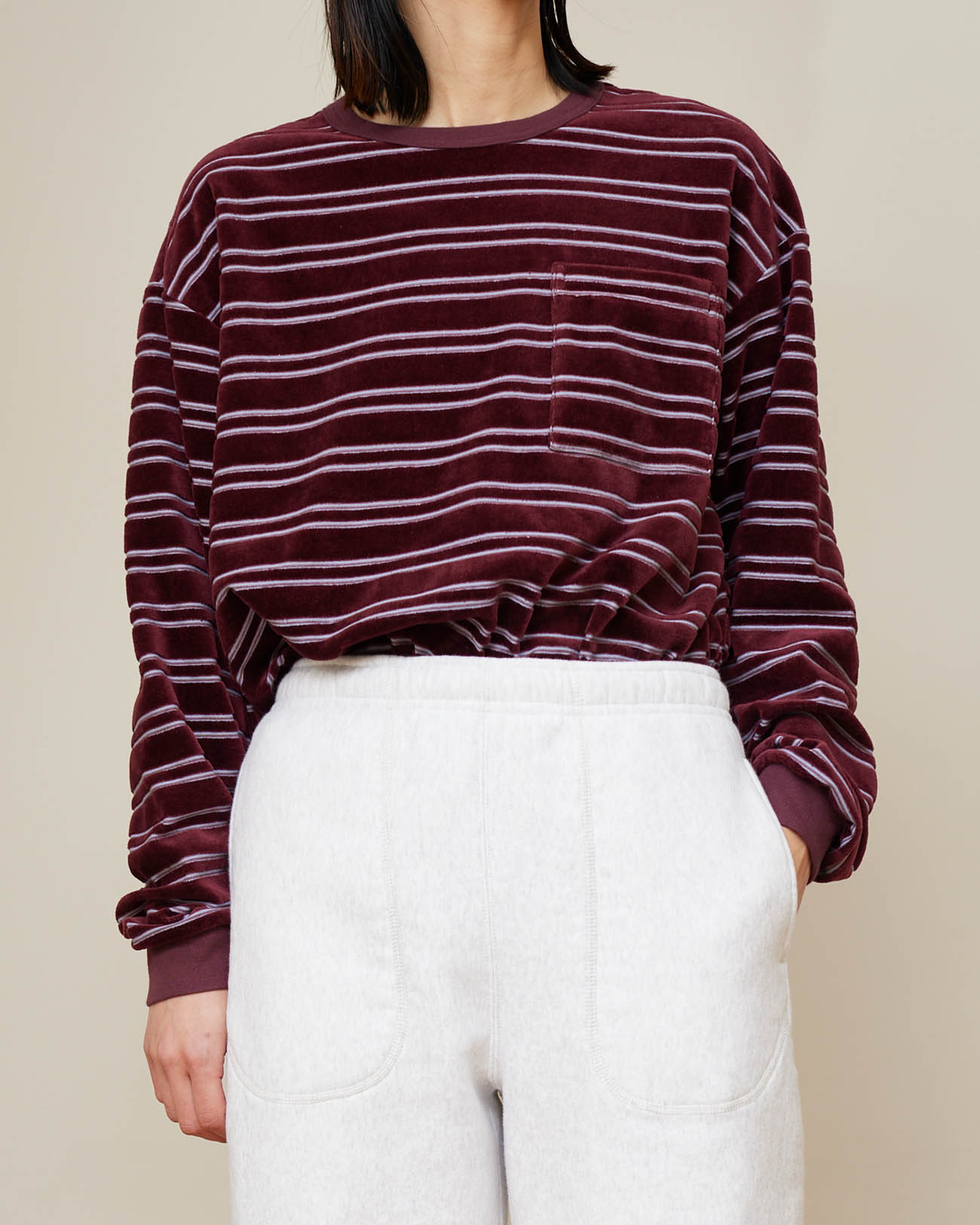 トップス PHEENY/VELOURS BORDER L/S(BURGUNDY) PHEENY | Velvet border L/S - burgundy – FAB4 ONLINE STORE