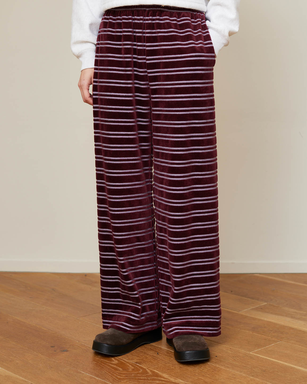 パンツ PHEENY/VELVET BORDER WIDE PANTS PHEENY/VELVET BORDER WIDE PANTS(BURGUNDY)