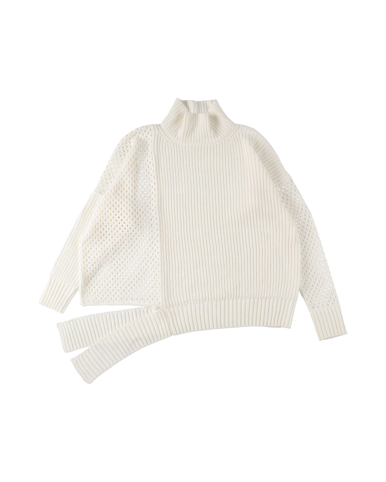 sulvam | Mesh asymmetry knit - white – FAB4 ONLINE STORE