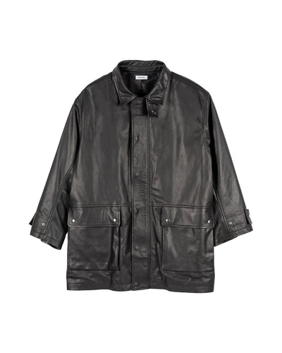 Cow Leather Car Coat - black - FAB4 ONLINE STORE