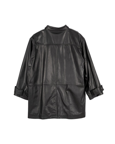 Cow Leather Car Coat - black - FAB4 ONLINE STORE