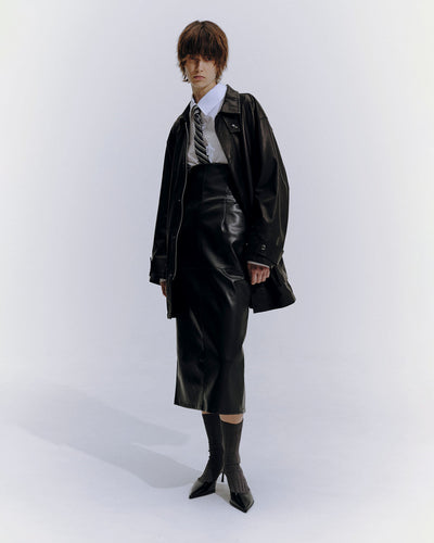 Cow Leather Car Coat - black - FAB4 ONLINE STORE