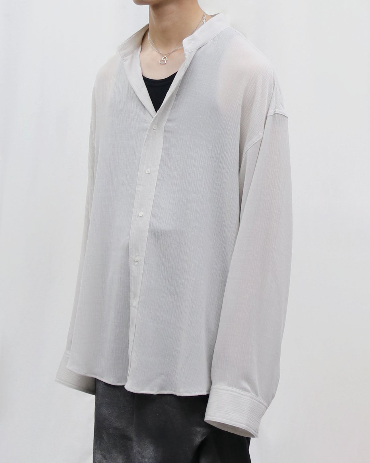 Crepe Stand Collar Shirt - gray