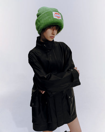 Cow Leather Car Coat - black - FAB4 ONLINE STORE