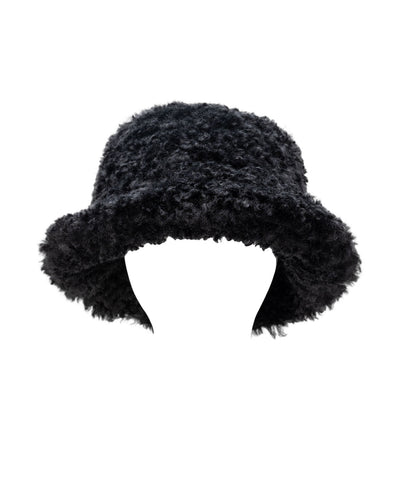 Faux Fur Big Bucket Hat - black