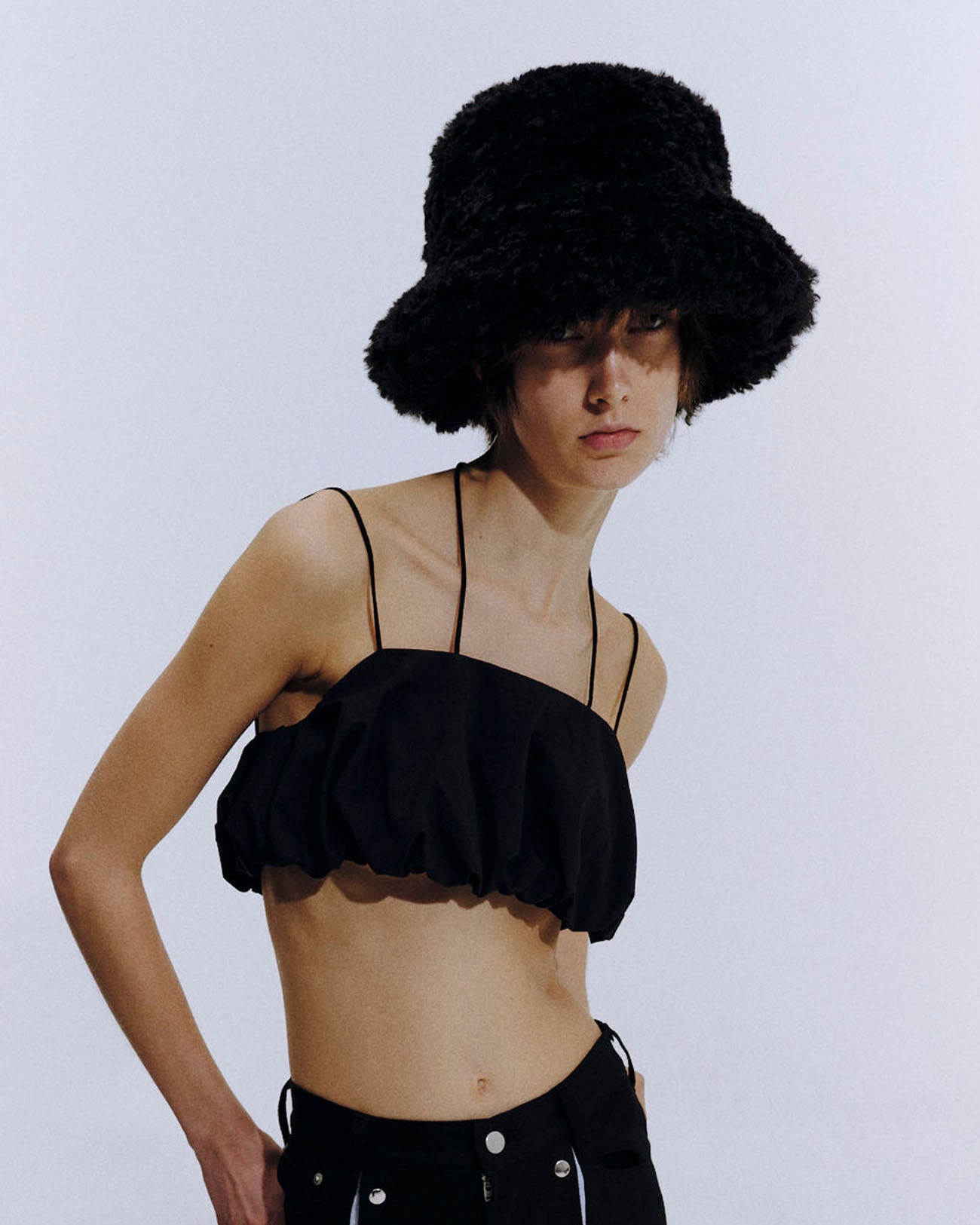 Faux Fur Big Bucket Hat - black