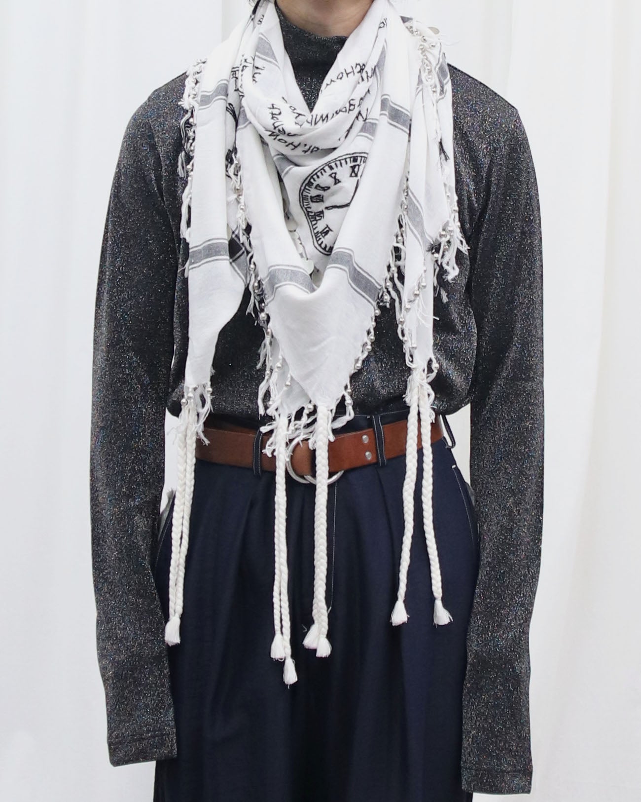 Hand Embroidery Scarf - white