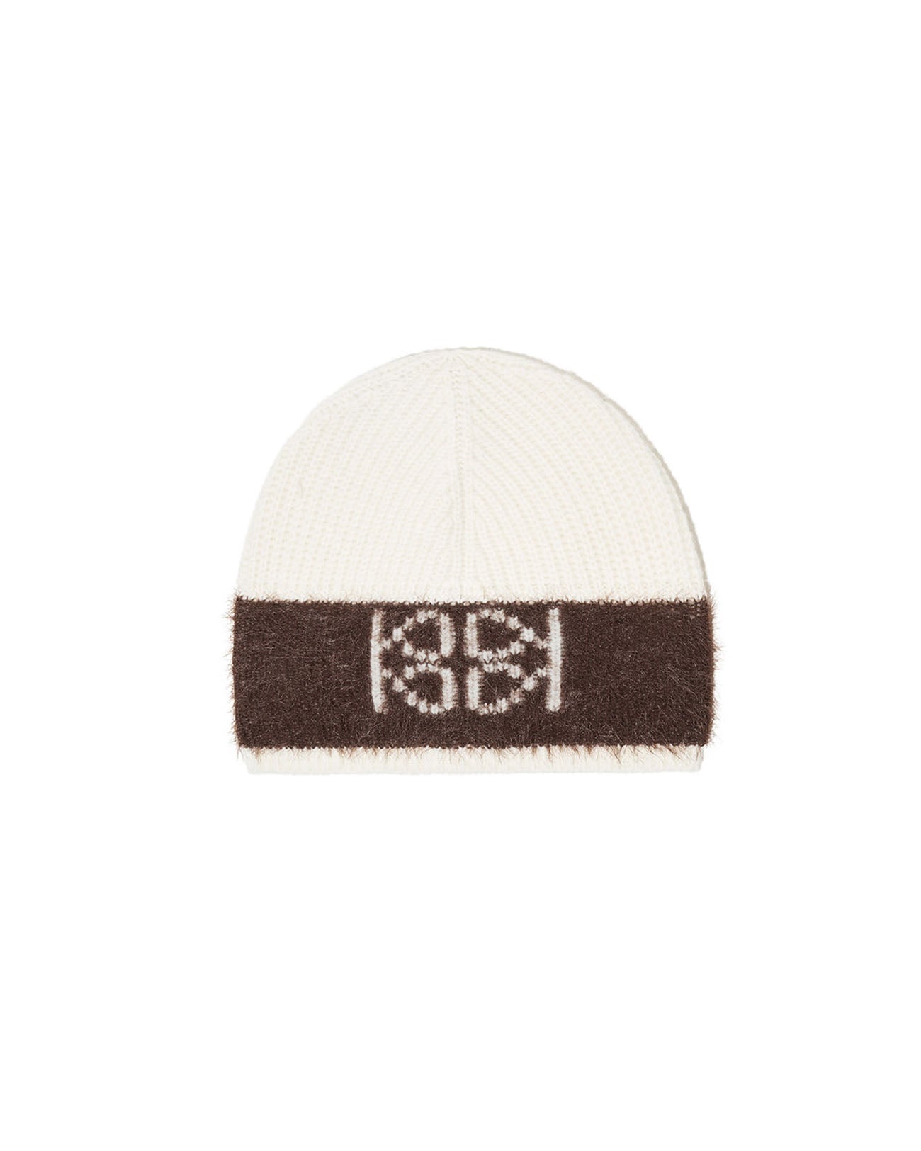 Emblem Knit Beanie UNISEX - ivory/brown