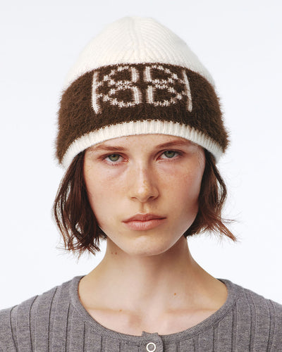 Emblem Knit Beanie UNISEX - ivory/brown