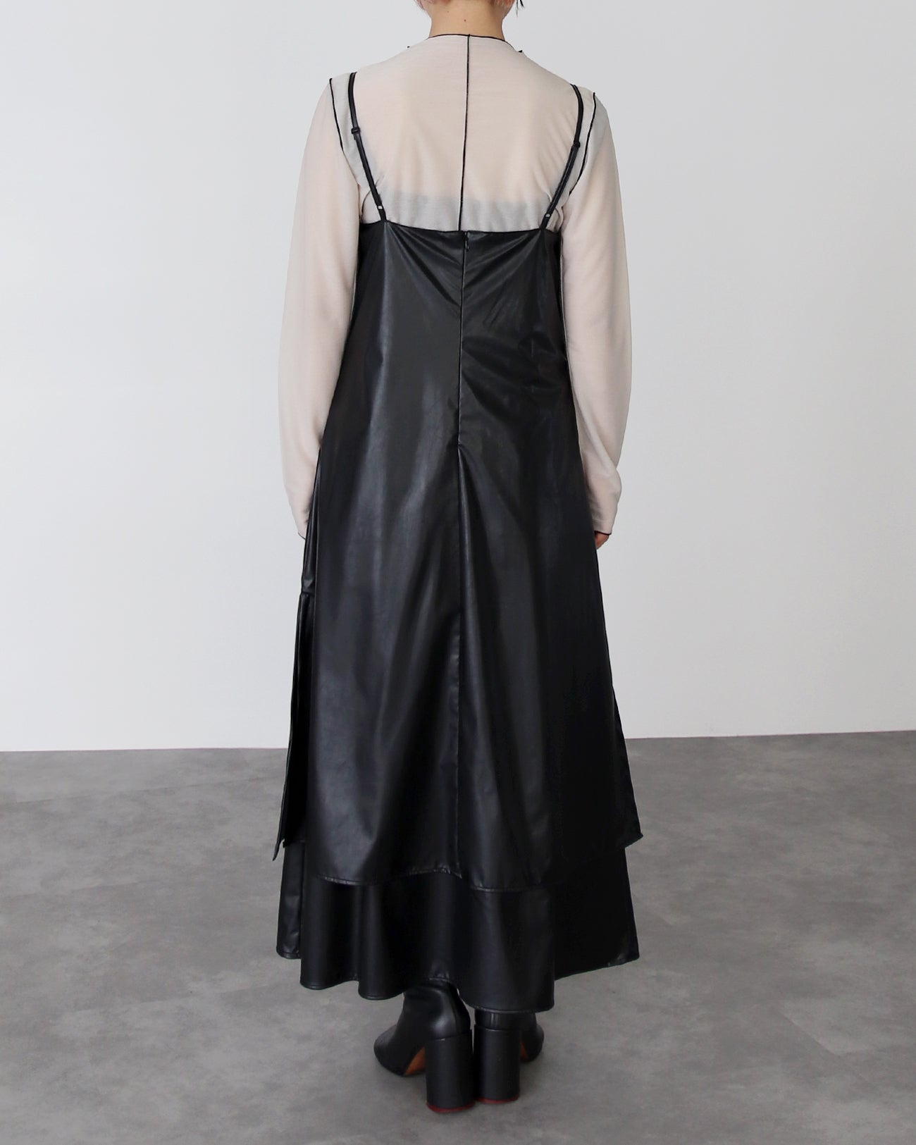 Vegan Leather Layered Dress (BLACK) - FAB4 ONLINE STORE