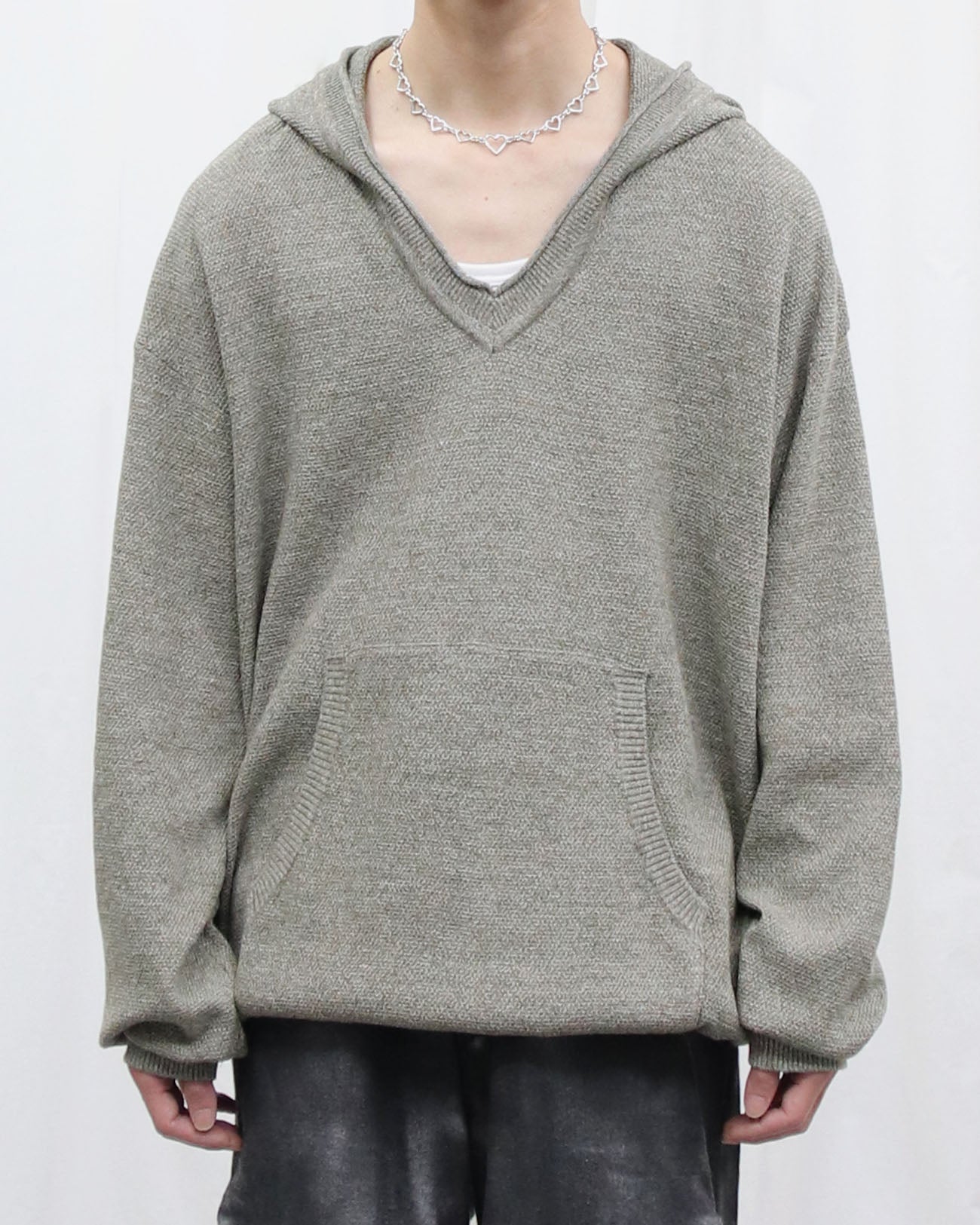 Knit hoodie - khaki