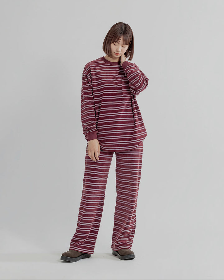 PHEENY | Velvet border wide pants - burgundy – FAB4 ONLINE STORE