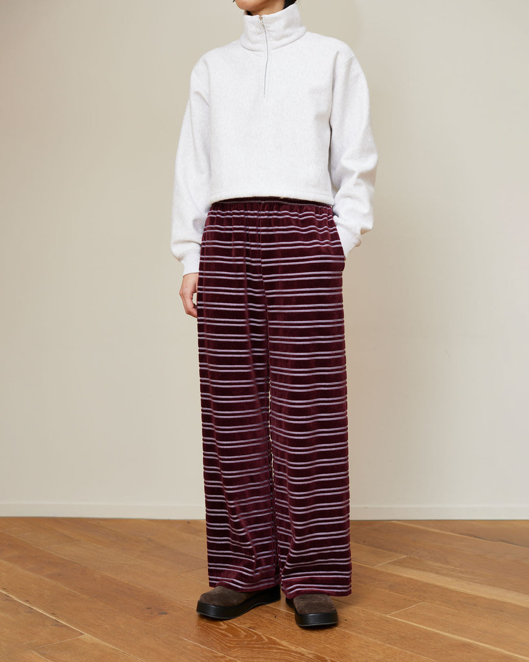 PHEENY | Velvet border wide pants - burgundy – FAB4 ONLINE STORE