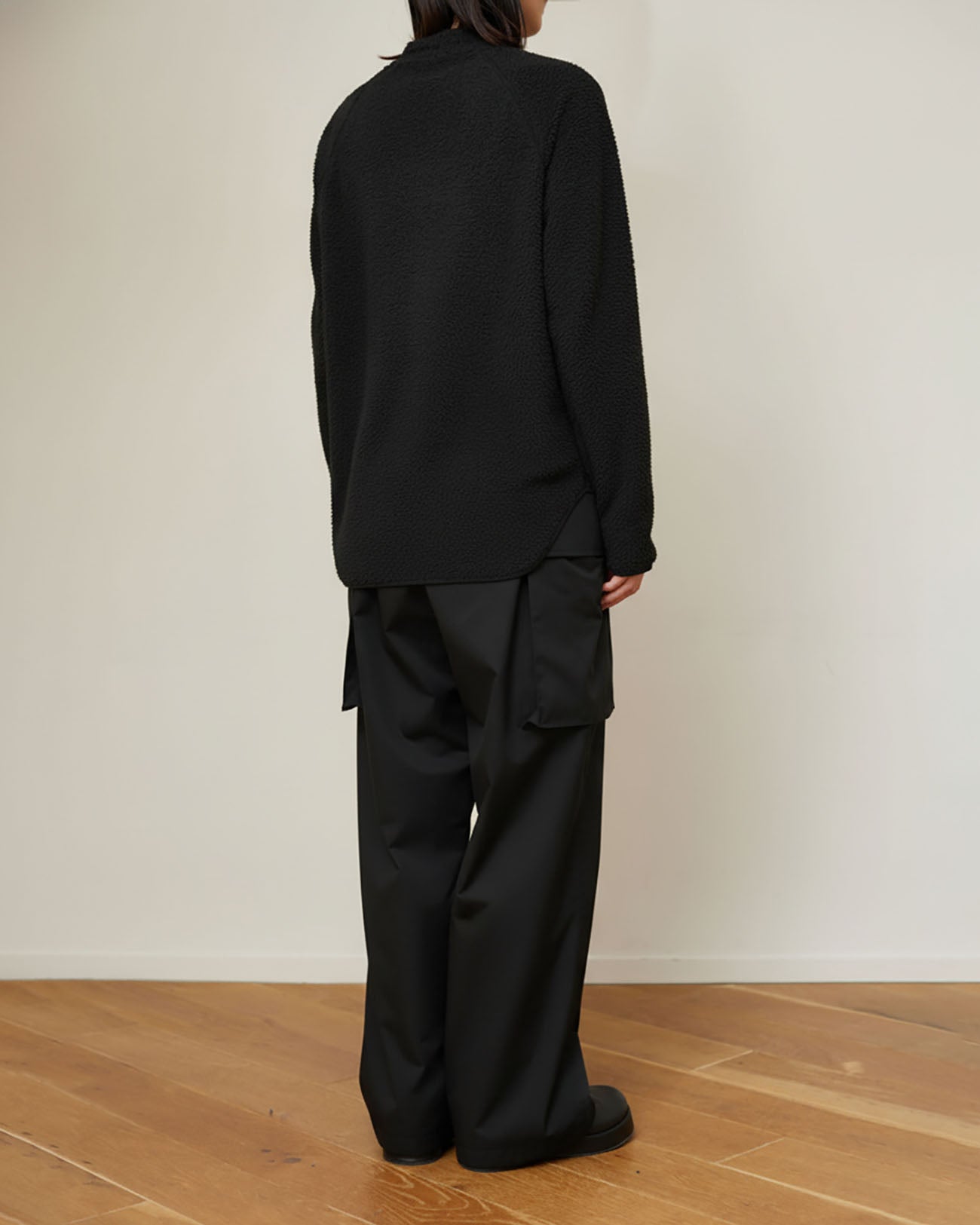 High stretch taffeta gathered pants - black