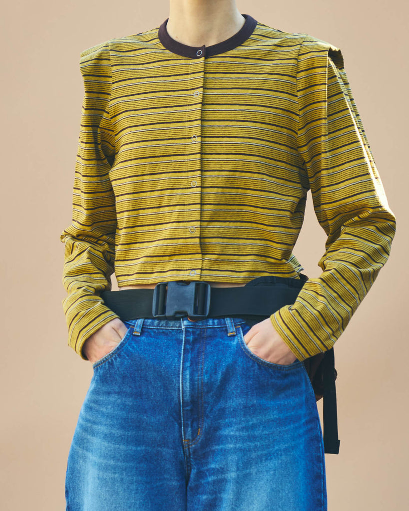 PHEENY | Multi-Border Tucked Shoulder Cardigan - yellow – FAB4