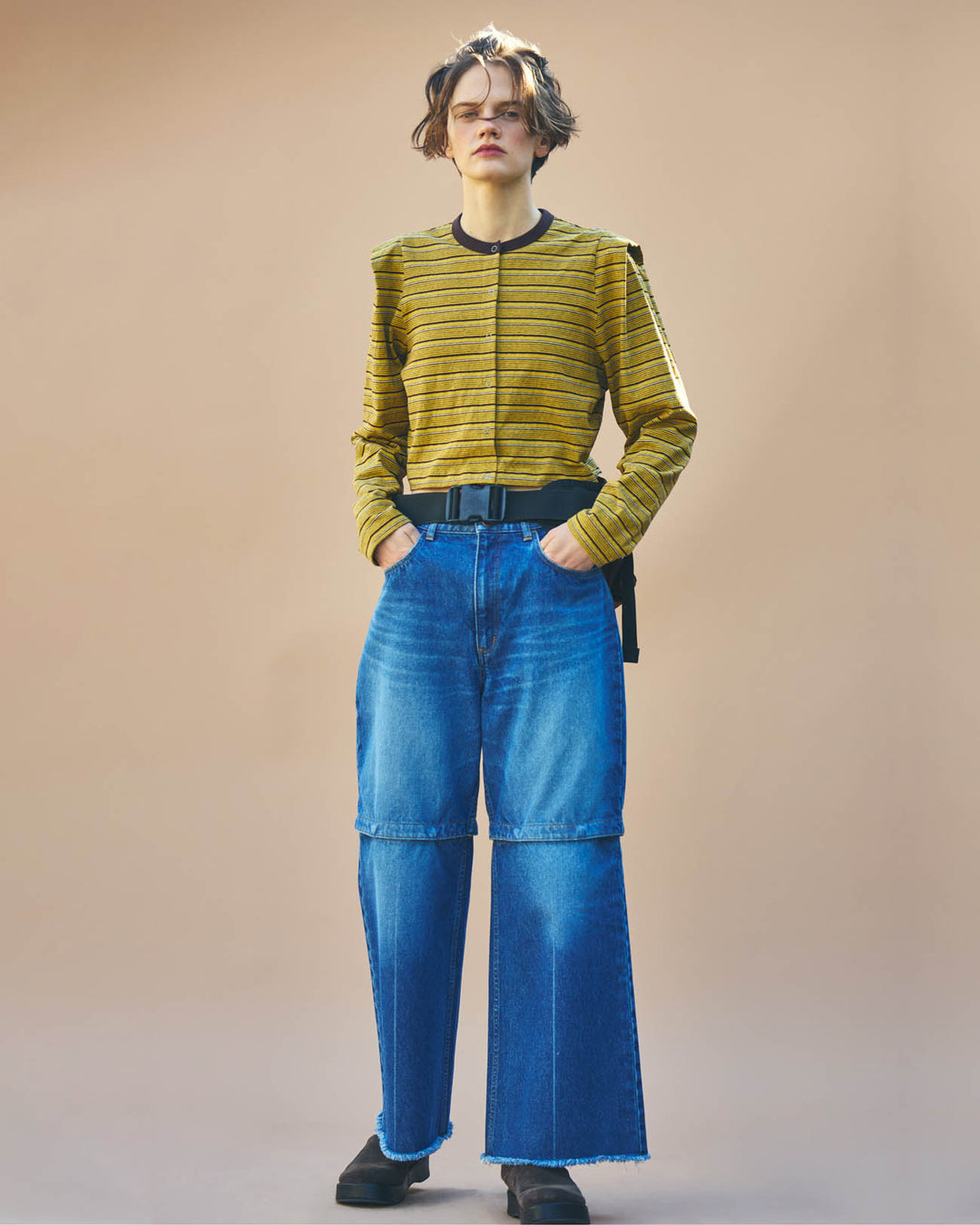 PHEENY | Multi-Border Tucked Shoulder Cardigan - yellow – FAB4