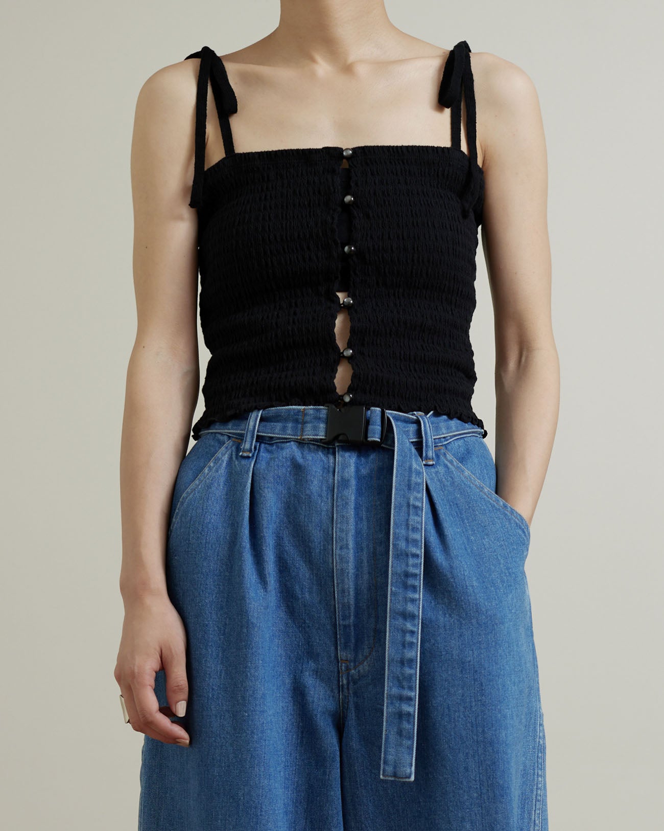 Cotton shirring camisole - black