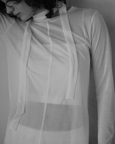 Cotton nylon sheer L/S with tie - white