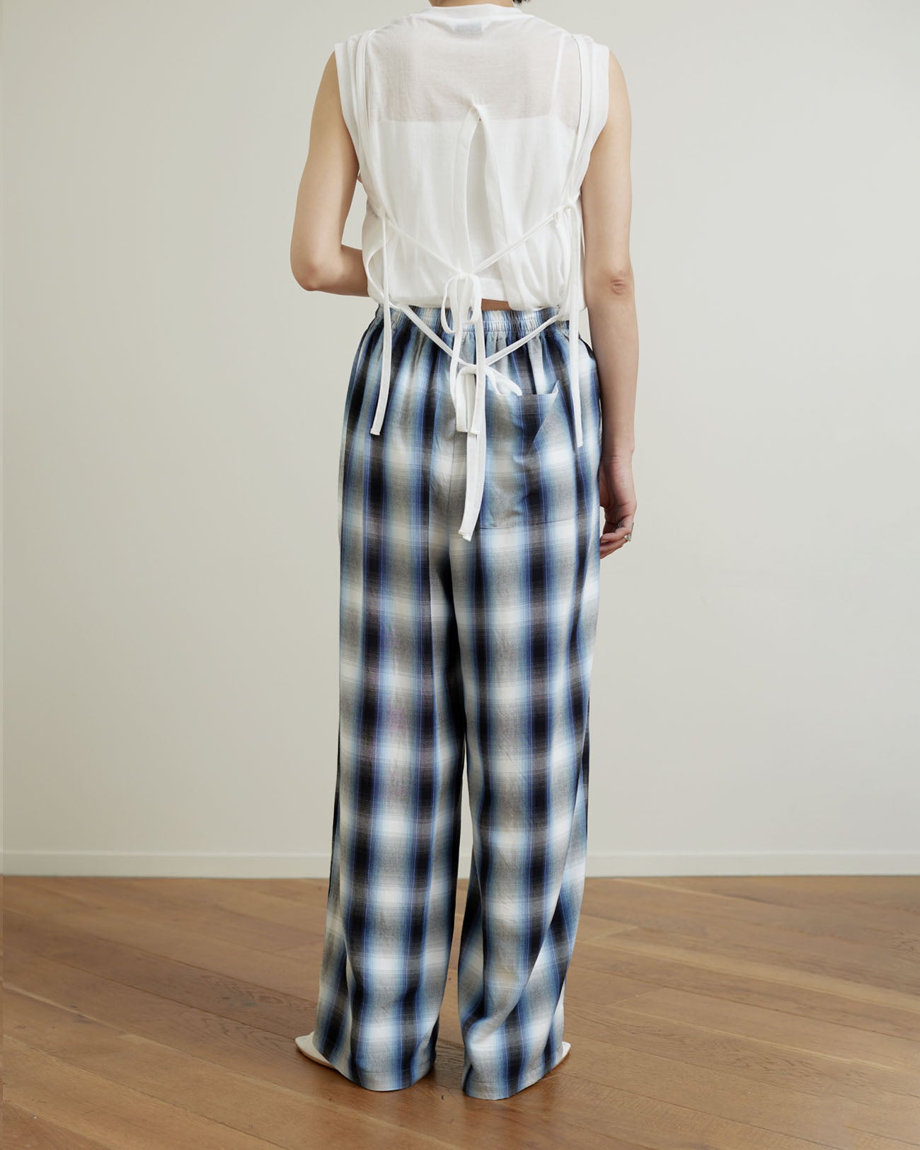 2.22(Sat.) 11:00- | Rayon ombre check gathered pants - blue