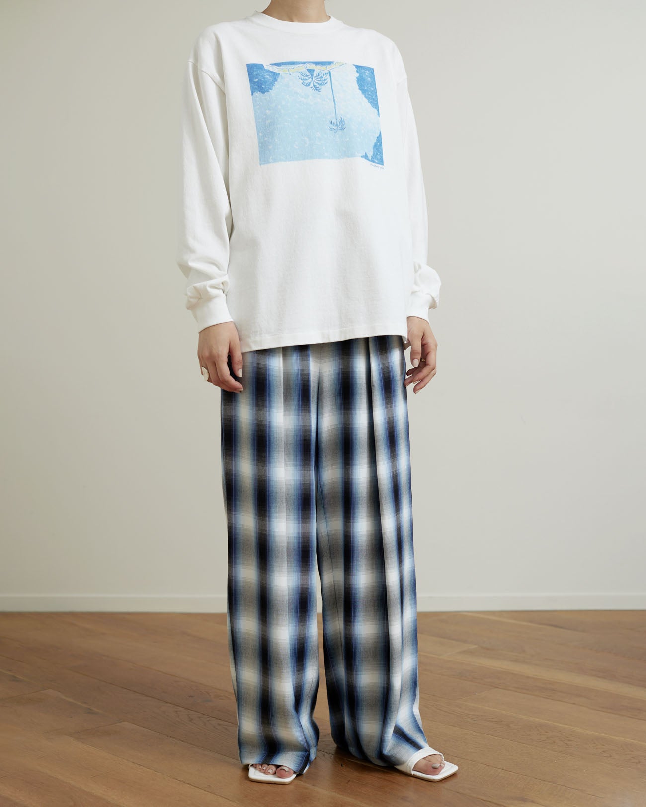 2.22(Sat.) 11:00- | Rayon ombre check gathered pants - blue