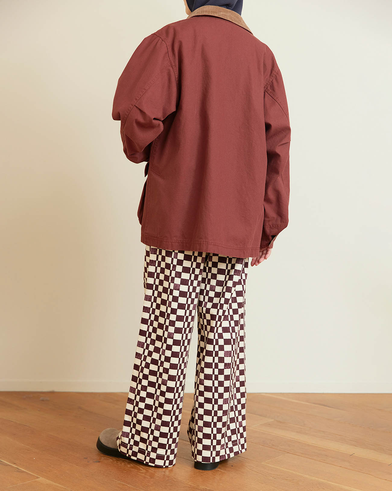 PHEENY | Checkered High Waist Wide Pant - burgundy – FAB4 ONLINE STORE