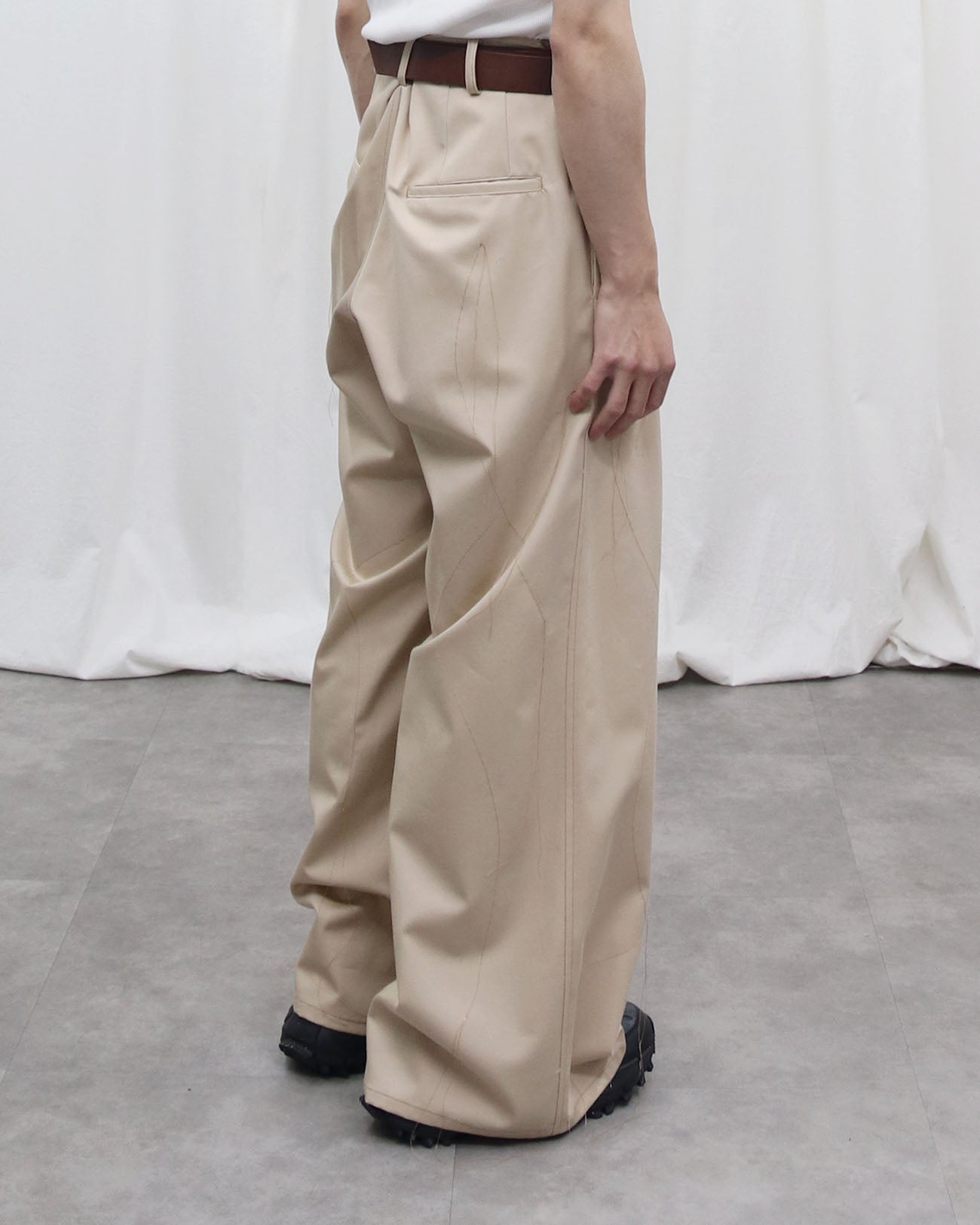 Color Stitching Wide Pants - beige