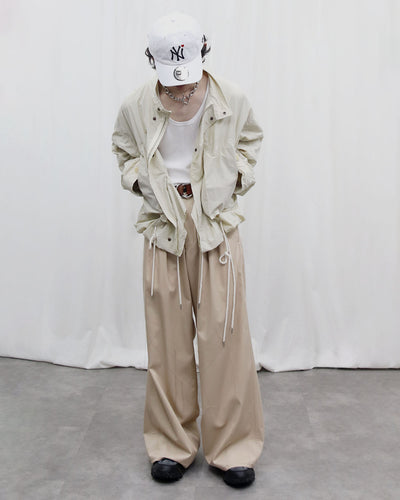 Color Stitching Wide Pants - beige