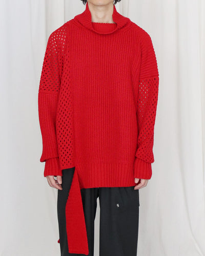 Mesh asymmetry knit - red