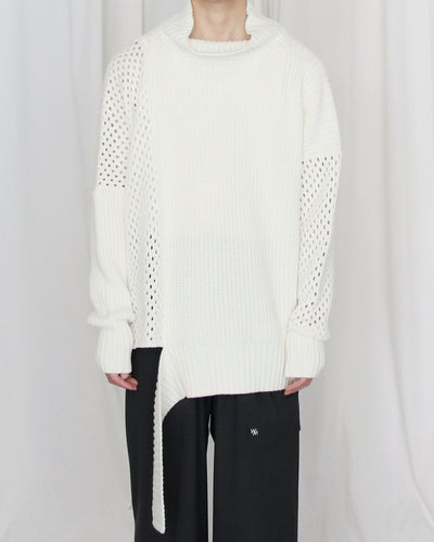 Mesh asymmetry knit - white