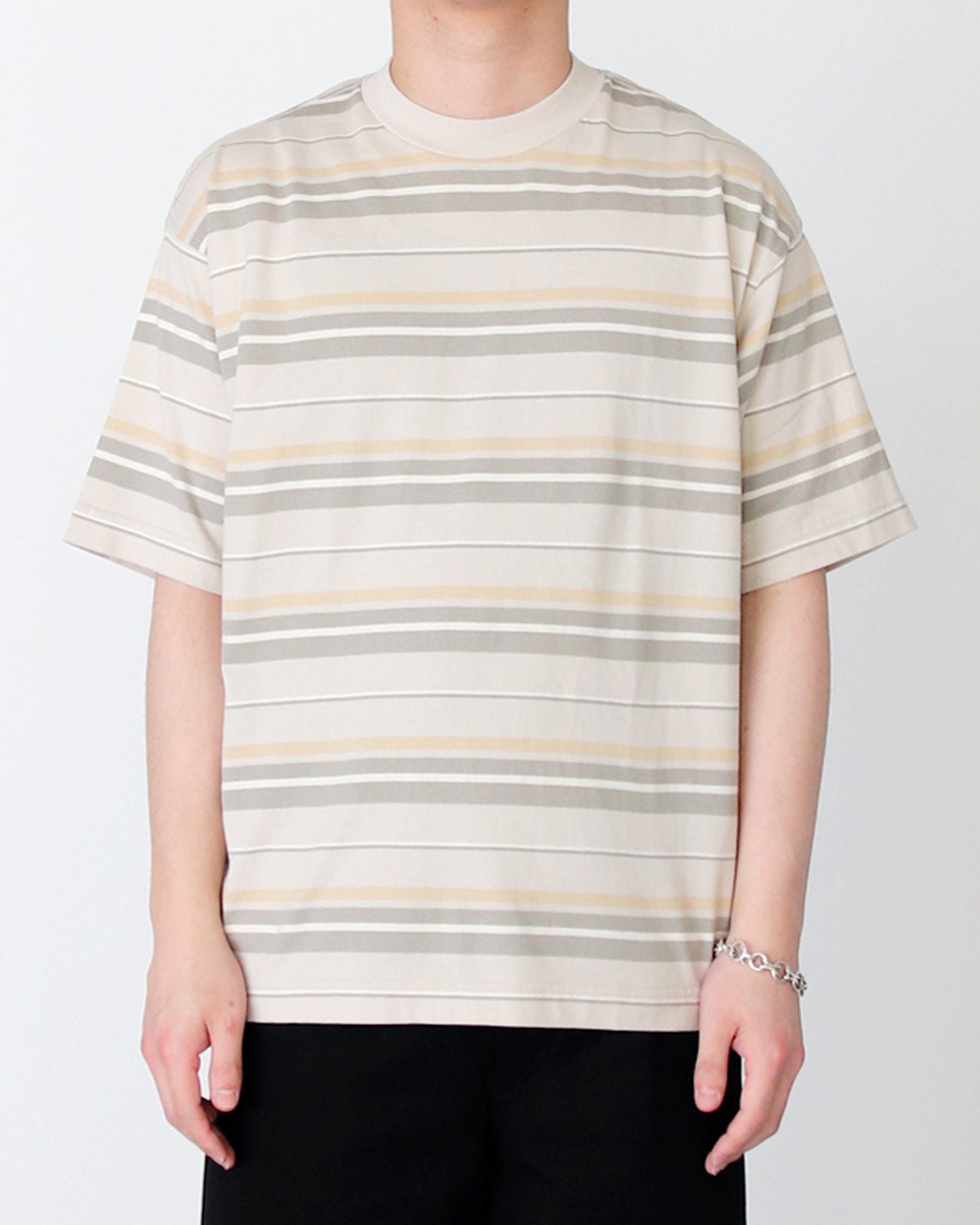 H/S CREW STRIPED - light gray - FAB4 ONLINE STORE