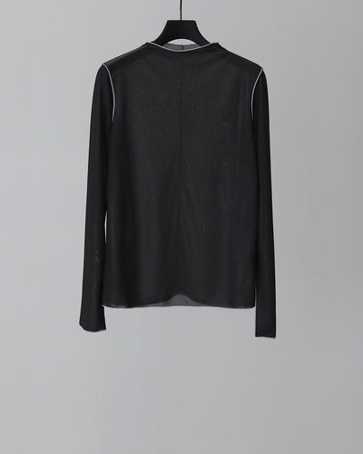 Bicolor Sheer Middle Neck Cut Top - charcoal gray