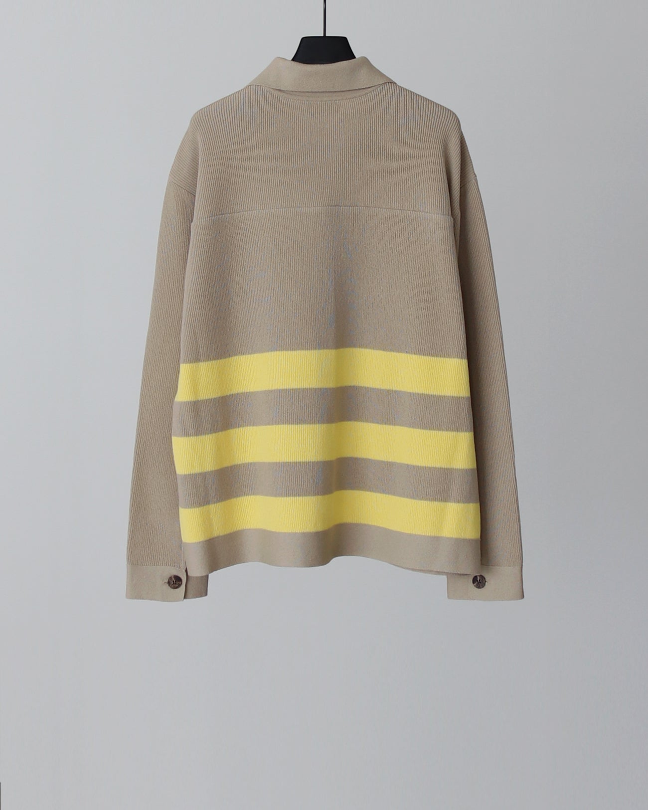 Knit Shirt Cardigan - beige × yellow