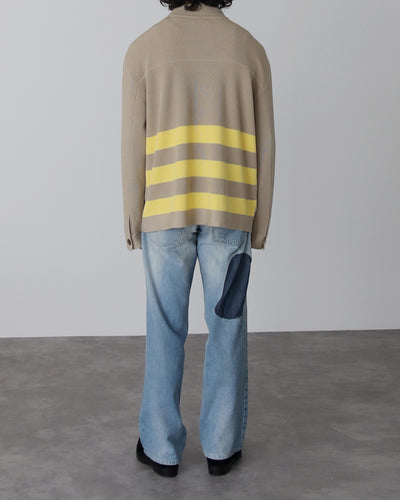 Knit Shirt Cardigan - beige × yellow - FAB4 ONLINE STORE