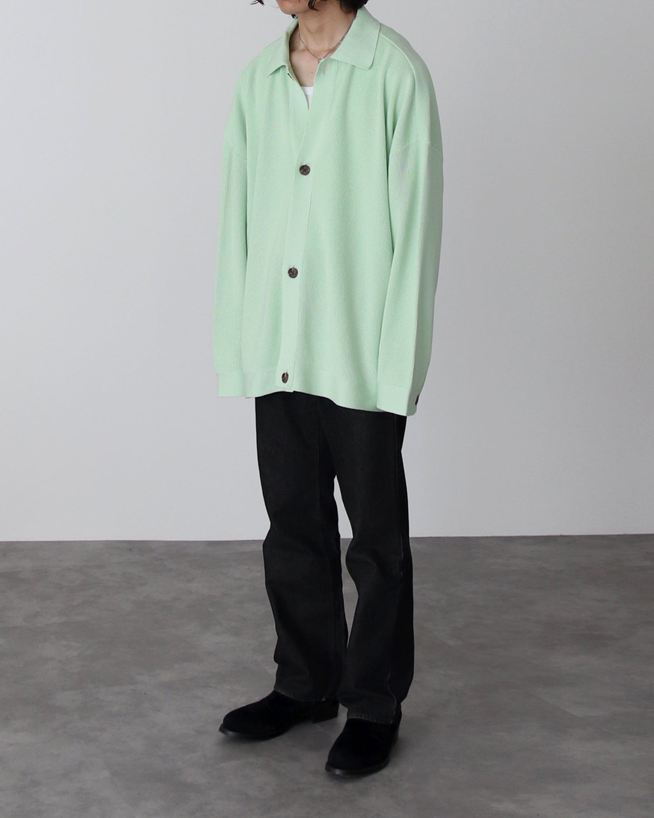 Oversize Knit Shirt Cardigan - mint × orange