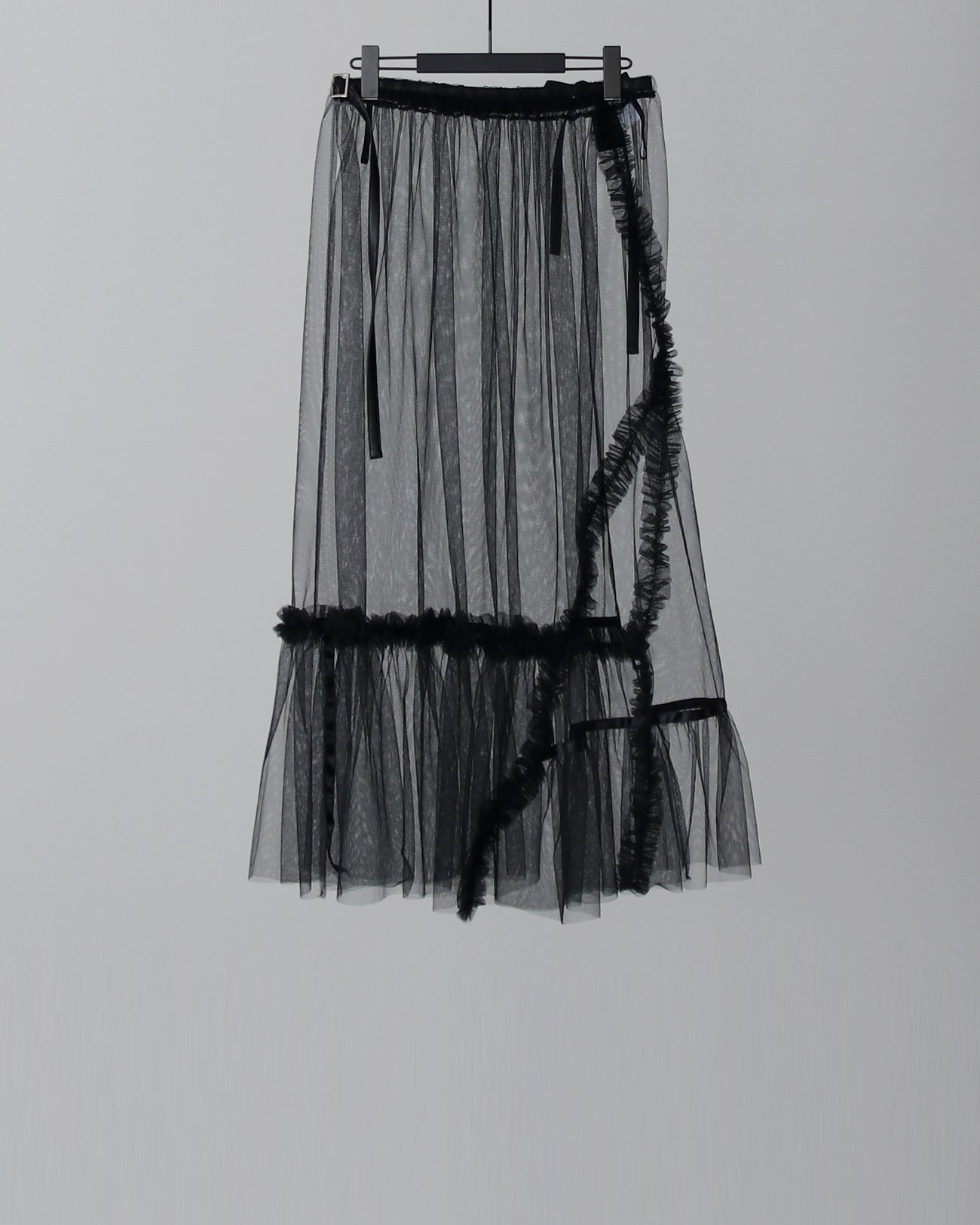 Patchwork Ruffle Wrap Skirt - black