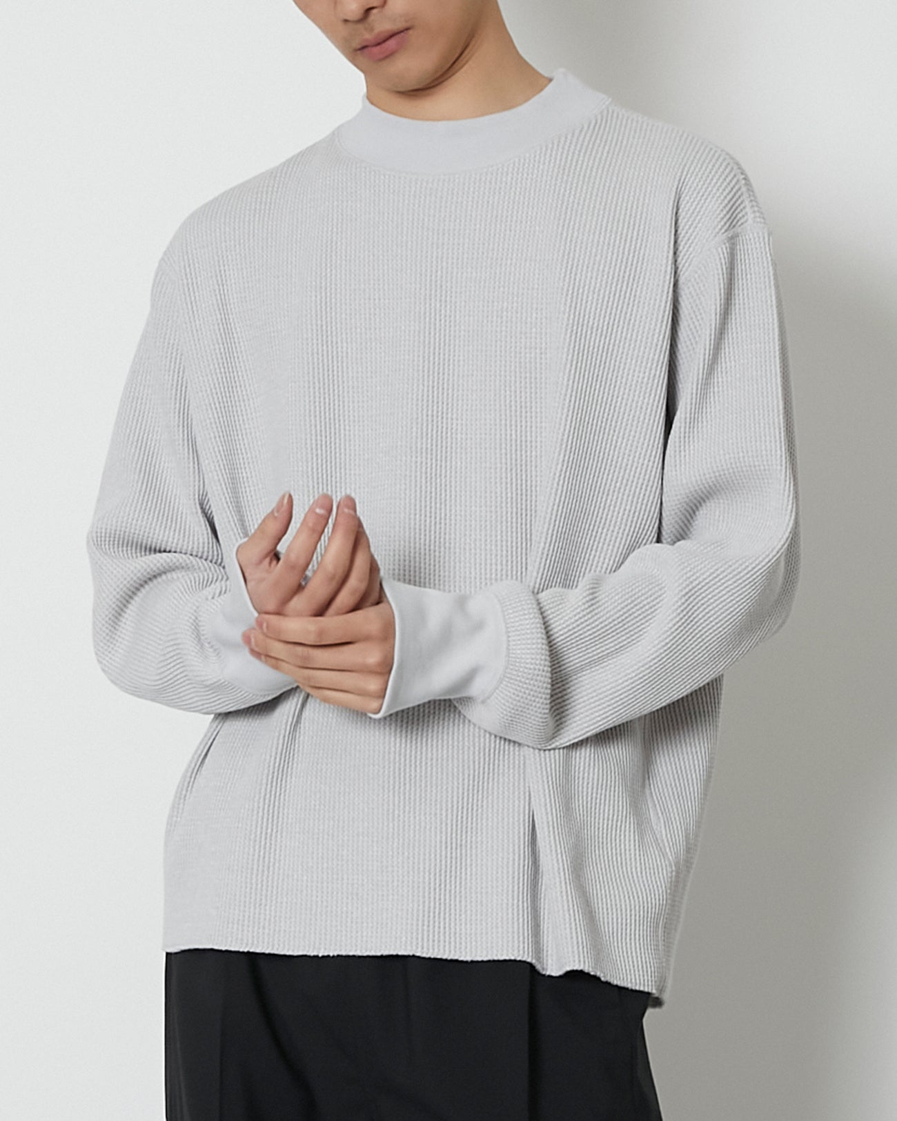 Quick dry waffle Mock neck L/S tee - gray - FAB4 ONLINE STORE