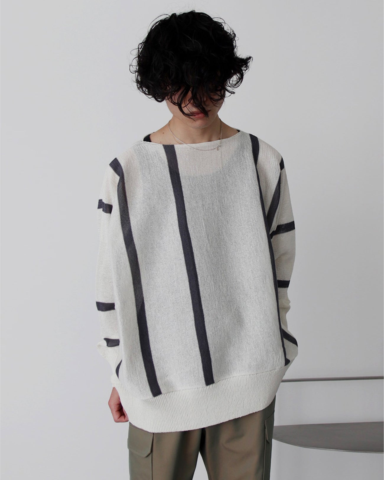 sulvam | Asymmetry knit (WHT×CHA) – FAB4 ONLINE STORE