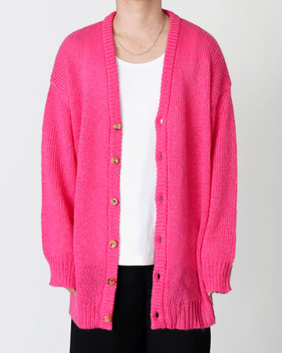Wool mohair - long cardigan - pink